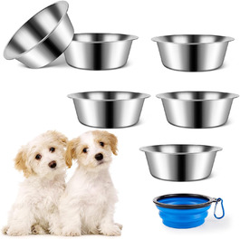 Набір мисок для собак з нержавіючої сталі, 6 шт. Великі, середні та малі миски для корму та води для собак, 900 мл, складані