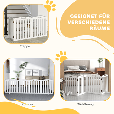 PawHut Barrier Dog 4 частини, 207,5 x 61 см складний дверний щиток з 2 опорними ніжками, окремо стоячі ворота для собак, сходові ворота для собак середнього розміру, для передпокою, сходи, білий | Аосом