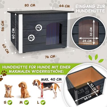 Будка для собак середніх порід Outentin - тепла, зимостійка, сірого кольору, 76x60x60 см