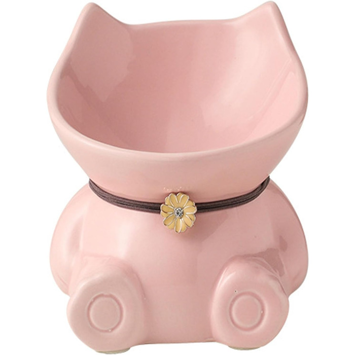 Миска для котів Disoza піднята - керамічна миска для котів, порцелянова годівниця, 14.8x14.6x14.3 см, зелена - миска у формі кота - аксесуари, станція годування, придатна для миття в посудомийній машині, зелена миска для котів у формі кота (рожева миска д