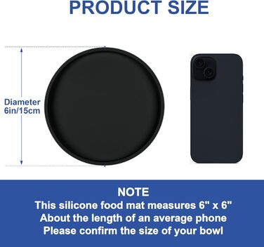Силіконовий килимок для годування домашніх тварин Arespark, неслизький, водонепроникний, з піднятими бортиками, запобігає розливу, круглий, для собак, котів, цуценят, кошенят, 15,2 x 6, чорний