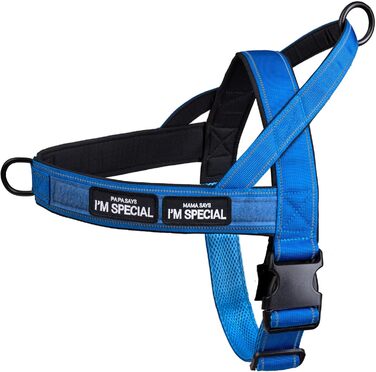 Шлейка для собак Eeyfarog No Pull, анти-тяга, для собак малих та середніх порід, регульована, світловідбиваюча, вибухостійка, синього кольору (M, обхват грудей 53–70 см)