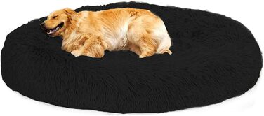 Лoir М'яке ліжко для собак великих та екстра-великих порід, 120 см, Чорний колір, Кругле м'яке ліжко-подушка, Можливість прання, Глибокий сон