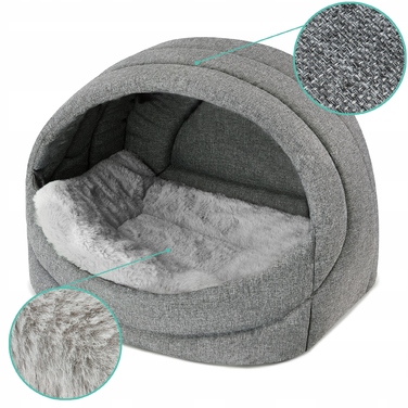 Лежак-будиночок для собак та котів, розмір L, колір бежевий + хутряна підстилка