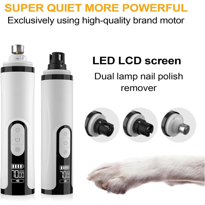 Електричний точило для собачих кігтів з LED-підсвічуванням, інструмент для догляду за кігтями собак, ергономічний для малих та великих тварин