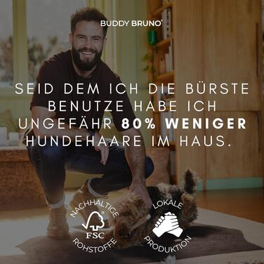 Щітка для короткошерстих собак і котів BUDDY BRUNO з натуральною щетиною, преміум для щоденного догляду за шерстю, з очищувачем, вироблено в Німеччині
