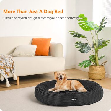 Кругле ліжко для собак великих порід, котяче ліжко, зручне, миється, кошик для собак, донат, ліжко для собак, знімний, антиковзкий килимок, Ø 100 см, темно-сірий, 100 x 100 x 20 см