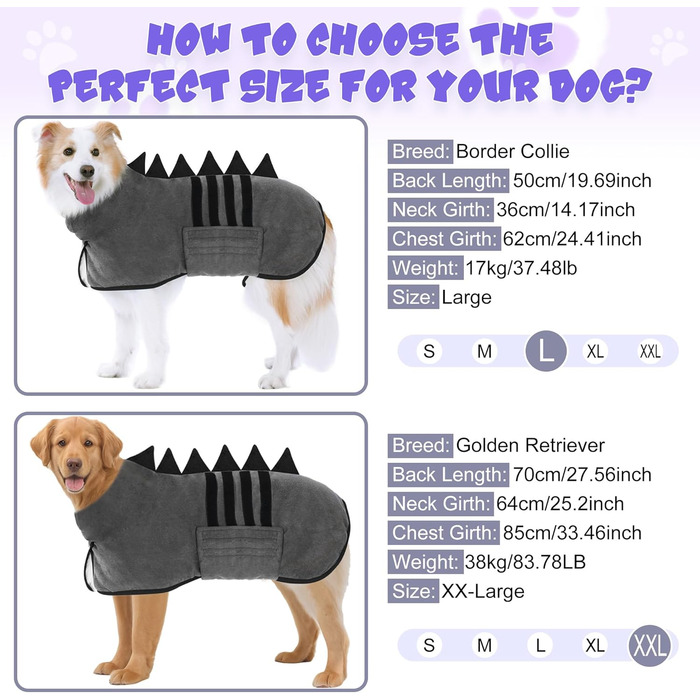 Рушник для собак з мікрофібри, швидковисихаючий, регульований, надзвичайно поглинаючий для середніх та великих собак, легко одягається (Сіро-зелений, Сіро-чорний, S)