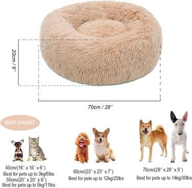 М'яке ліжко для собак та котів, маленьке, плюшеве, 50/70 см, бежеве, з неслизьким дном, машинне прання