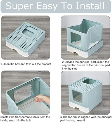 Котячий туалет Suhaco XXL із кришкою та лопаткою, зверху з отвором, 51x38x41 см, зелений