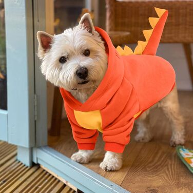 Костюм для собак Лелепет, карнавальний костюм на Хелловін, для великих собак, динозавр, теплий флісовий худі, зимовий халат для собак, зелений (X-Small, помаранчевий з візерунком 