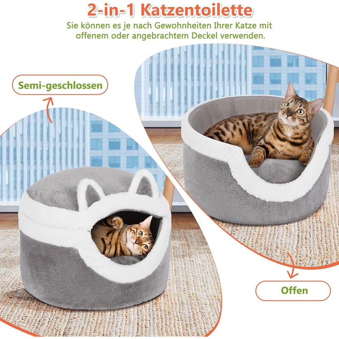 Ownpets Котяче ліжко-нірка 3-в-1, тепле знімне ліжко для котів до 7,7 кг, інтер'єрне зимове місце для сну, м'яке хутро кролика, сіре