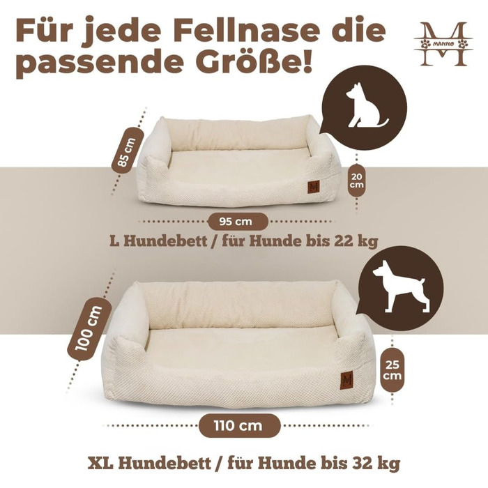 М'яке ліжко для собак Manno з піною з пам'яті ефекту – для середніх та великих собак | Зручне, знімний чохол, неслизьке та водовідштовхувальне | Безкоштовний ковдра та 2 подушки (XL)