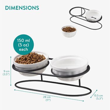 Керамічна миска для кота Navaris з чорним металевим підставкою - піднята миска для котів - об'єм 150 мл - підходить для мікрохвильової печі та мийки - миска для котів - миска для корму для котів