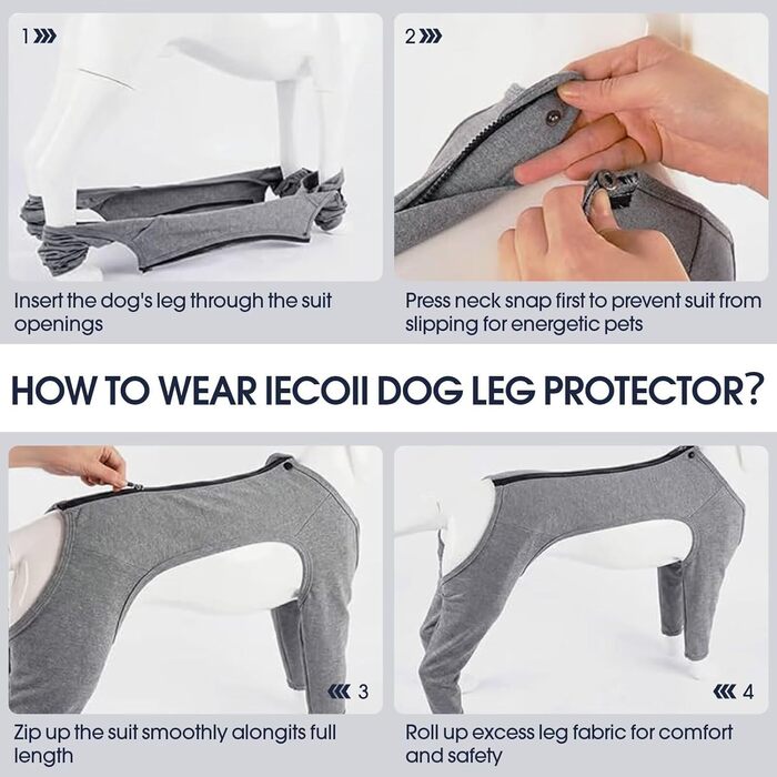 Післяопераційний комбінезон для собак IECOii з довгим рукавом та захистом від облизування, сірий, розмір L