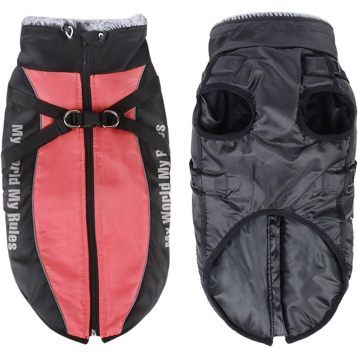 Теплий зимовий одяг для собак: куртка з шлейкою для маленьких, середніх та великих собак. Яскрава зимова куртка для собак (Blue, XXXXXXL, 6XL, Red)