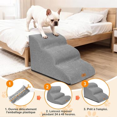 Сходинки для собак Masthome: 3 ступені, 40 см, для маленьких собак та котів, сірі, з губки