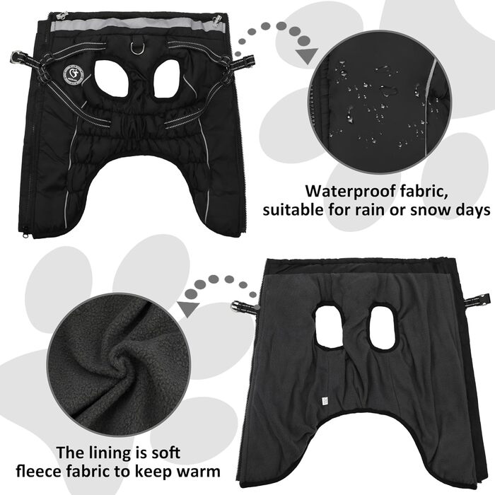 Зимовий одяг для собак: теплий водонепроникний одяг з коміром LED та світловідбиваючими смугами, 5XL, чорний