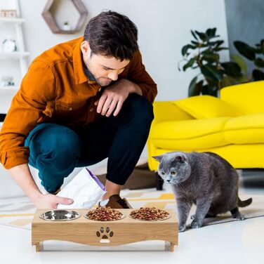 Набір мисок для котів JUJOYBD 3 шт. - підняті миски з нержавіючої сталі, кут нахилу 15°, ергономічна станція для годування котів та маленьких собак