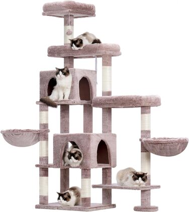Котячий будиночок Hey-brother XXL для великих котів, 180 см. Стабільний котячий комплекс з 3 платформами, 3 великими печерами та 2 котячими будиночками, бежевий, EMPJ038MU