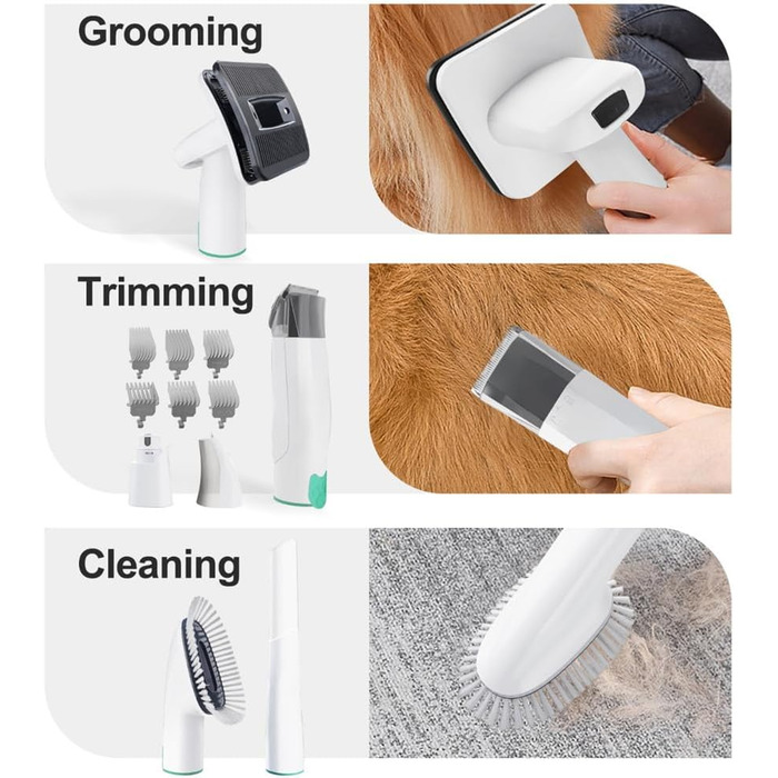 Професійний набір для грумінгу собак та котів: машинка для стрижки з пилососом, щітка, 6 інструментів, 13000 Pa, тиха робота, видалення шерсті