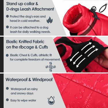 Водонепроникний зимовий одяг для собак AOFITEE, тепла куртка для малих та середніх собак, зимовий одяг для собак з світловідбиваючими смугами та блискавкою, сноусуіт з флісовою підкладкою (S, Червоний)