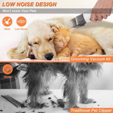 Машина для стрижки собак з пилососом, тиха, для собак та котів. Комплект з 10 інструментів для догляду, контейнер для сміття 2.0 л