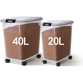 Контейнер для корму для тварин Nobleza з колесами, кришкою та шкребком, 20+40L, сірий