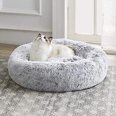 Кругле ліжко для собак та котів Donut, м'яке плюшеве, 70 см, сірий колір