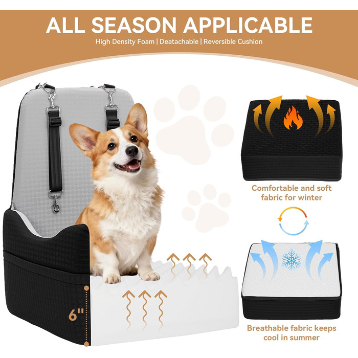 Автокрісло для собак PETSFIT до 15 кг з пам'яттю, 2 відділення, чорно-сірий