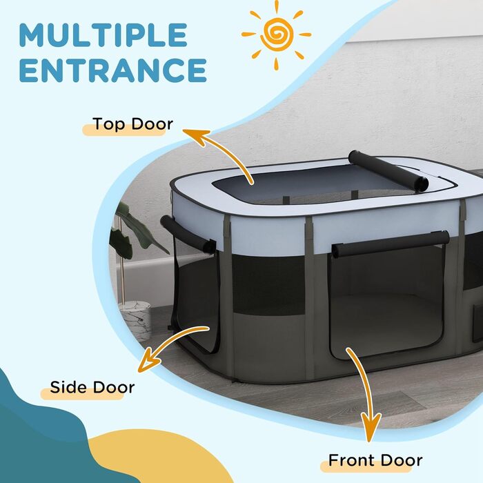 Клітка для собак PawHut, вольєр для тварин, переносний складаний вольєр для собак та котів з сумкою для зберігання, 114 x 89 x 59 см, сірий, XL