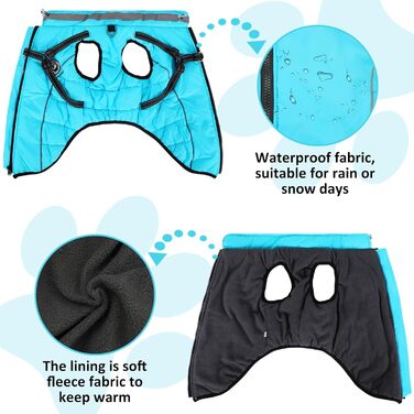 Зимовий одяг для собак HezzLuv: теплий водонепроникний одяг з LED-краваткою та світловідбиваючими смугами, розмір M, блакитний