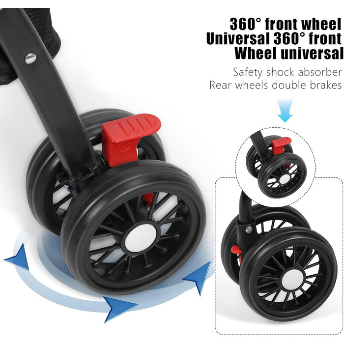 Візок для тварин для маленьких собак та котів, складаний, сірий, з поворотними колесами та регульованим капюшоном