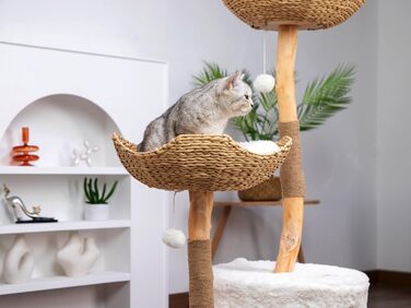 Котячий дерев'яний комплекс U-Moving 116,8 см для великих котів – сучасний натуральний дряпак-тур із гілкою, подарунок для любителів котів
