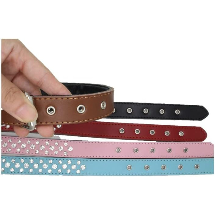 Нашийник для собак Haoyueer з блискітками, регульований, з кристалами, з натуральної шкіри, для собак малих та середніх порід (L, Чорний)