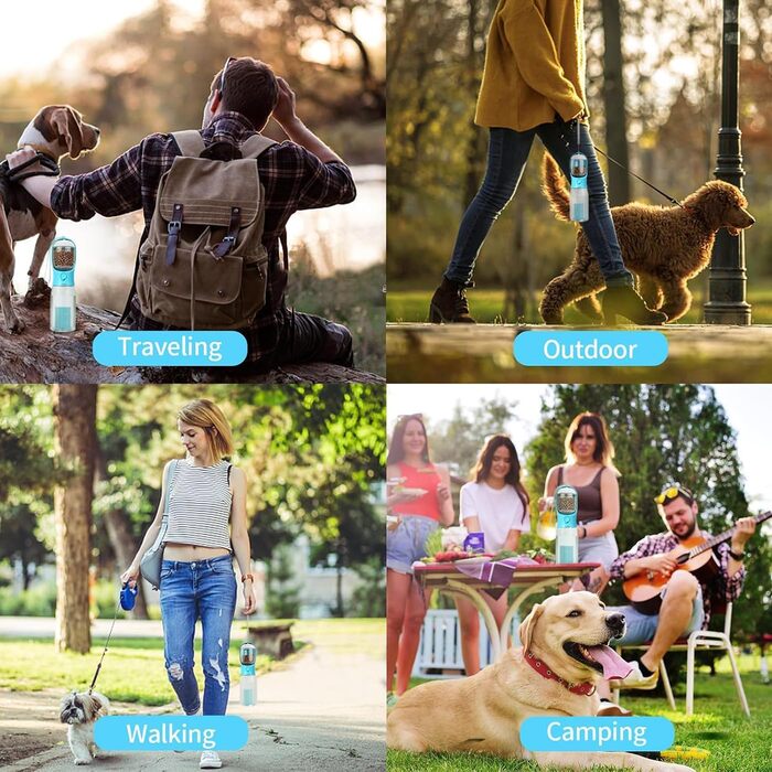 Водяна пляшка для собак Xylitic 3-в-1 з контейнером для корму та пакетиками для відходів, 590 мл, блакитна