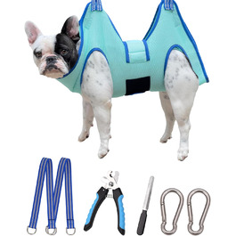 Гамак для грумінгу собак, гамак для догляду за собаками, набір для стрижки кігтів з гамаком, гамак для грумінгу собак з широким ременем (середній, до 16 кг, блакитний)