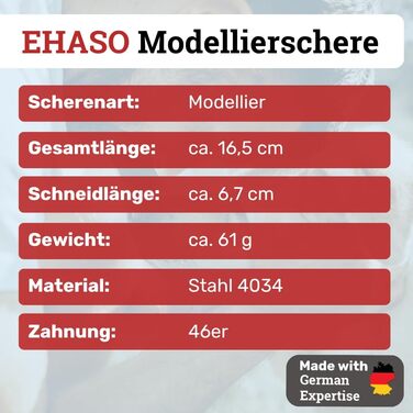 Ножиці для грумінгу собак EHASO, 16,5 см, 46 зубців, нержавіюча сталь