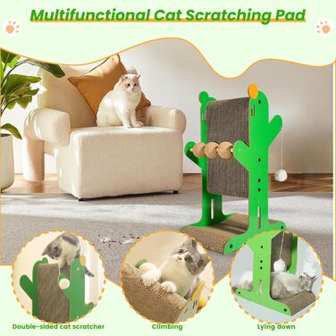 Двостороння кігтеточка для котів YEMOO з картону, T-подібна, з сизалевими кулями та іграшками, для захисту стін та диванів