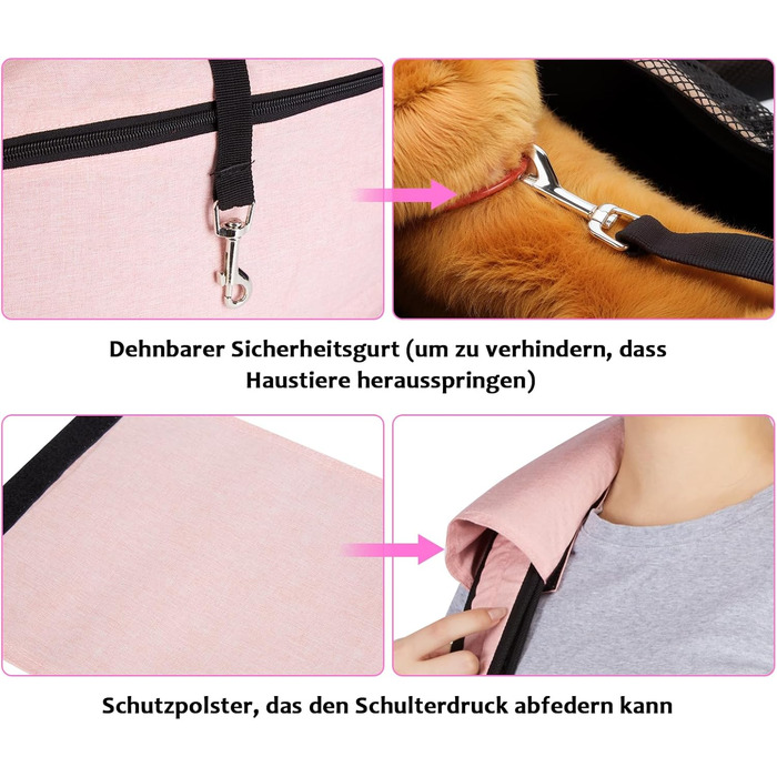 Сумка-переноска для собак Ownpets до 11 кг з підкладкою на плече та передньою кишенею, рожева