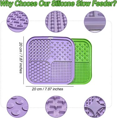 Килимок для собак з присосками, повільне годування, зменшення тривоги, зелений та фіолетовий, 2 шт.