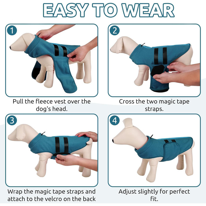 Теплий флісовий жилет для собак Пузаукал: зручний одяг для маленьких та середніх собак, жилетка для собак, тепла сорочка для собак, жилет для котів та собак, колір Павич