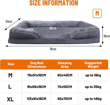 Ортопедичне ліжко для собак, корзина для собак, м'яка підстилка, собаче ліжко-софа, подушка для собак, корзинка для собак з високим бортиком, знімний та пральний чохол, 91 x 69 x 18 см, неслизьке покриття