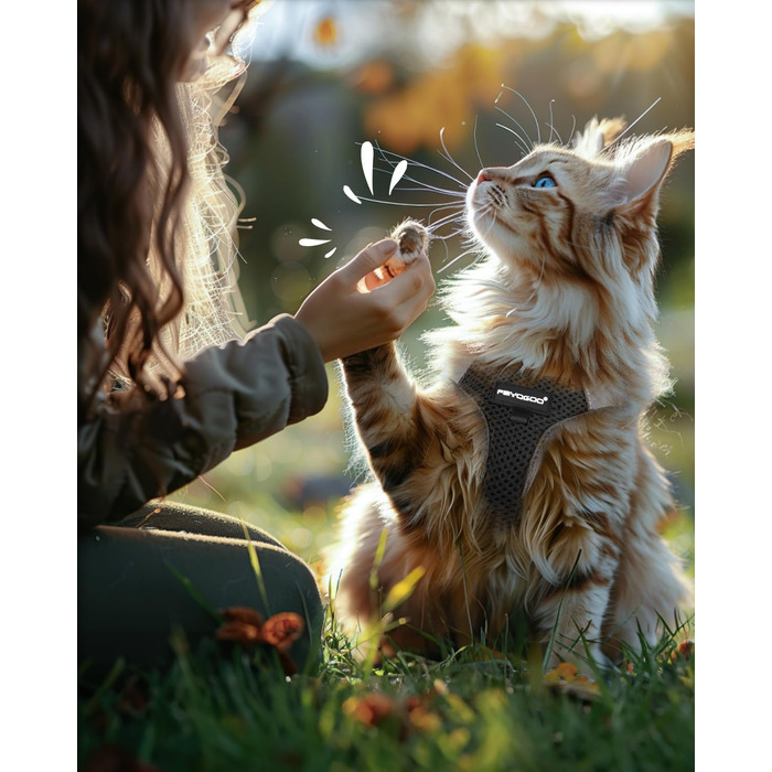 Шлейка для котів FAYOGOO з поводом, шлейка для котів анти-вислизання, регульована, з світловідбиваючими смугами, чорна M (1 шт.)