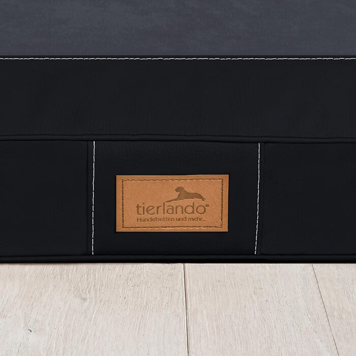 Ортопедичний лежак для собак Tierlando® Oscar VIP з екошкіри та велюру, з в'язкоеластичною піною, протиковзкий, 100x80 см, чорний
