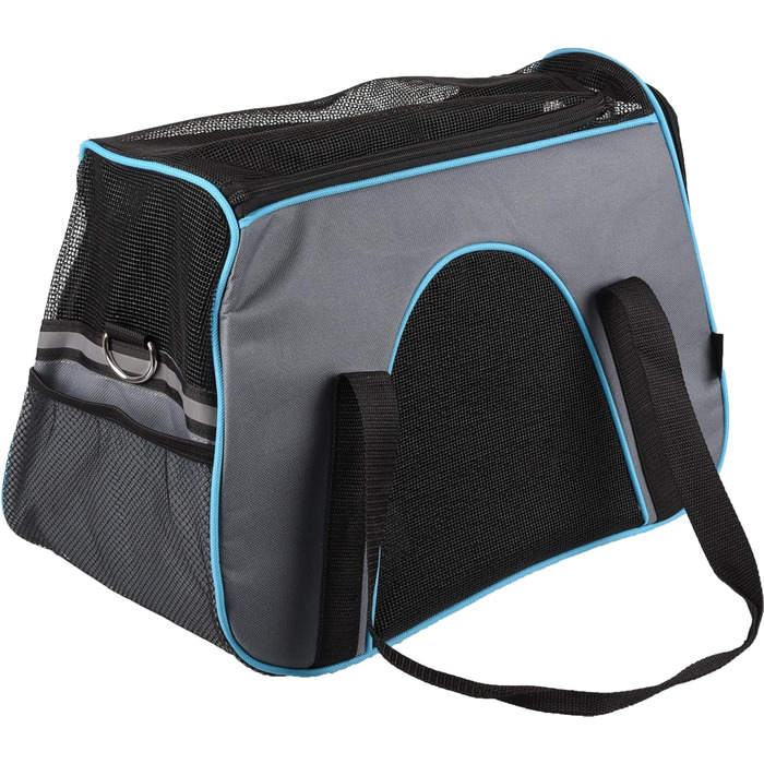 Сумка для собак Леона сіра – 44x24x29 см – поліестер, світловідбиваючий, знімний дно, страховка, ручки, ремінь на плече, легка у догляді