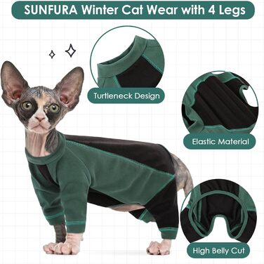 Теплий флісовий комбінезон для котів Sphynx SUNFURA, антистатичний, захист від випадіння шерсті, для безшерстих котів і маленьких собак