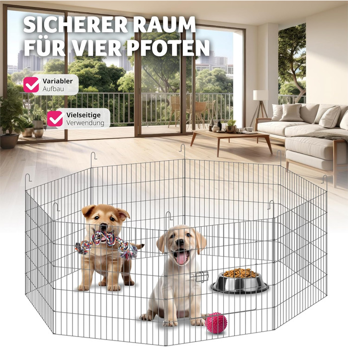 Вольєр Tectake® з захисним сітком, секційна огорожа, розкладна та розширювана, для дрібних тварин, кроликів, як загородження для собак, собачий вольєр, для цуценят, вольєр для кроликів, вуличний вольєр, діаметр 145 см, чорний