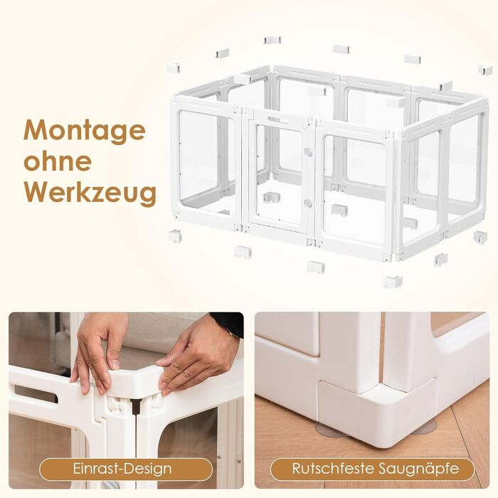 Акриловий вольєр для цуценят, 60 см, прозорий захист для собак, портативний вольєр для цуценят та собак середніх розмірів, для використання в приміщенні та на вулиці, 10 панелей, білий