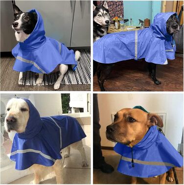 Дощовик для собак, дощовий плащ з капюшоном для собак з шлейкою, легкий та світловідбиваючий дощовик для середніх та великих собак (Блакитний, S/M)
